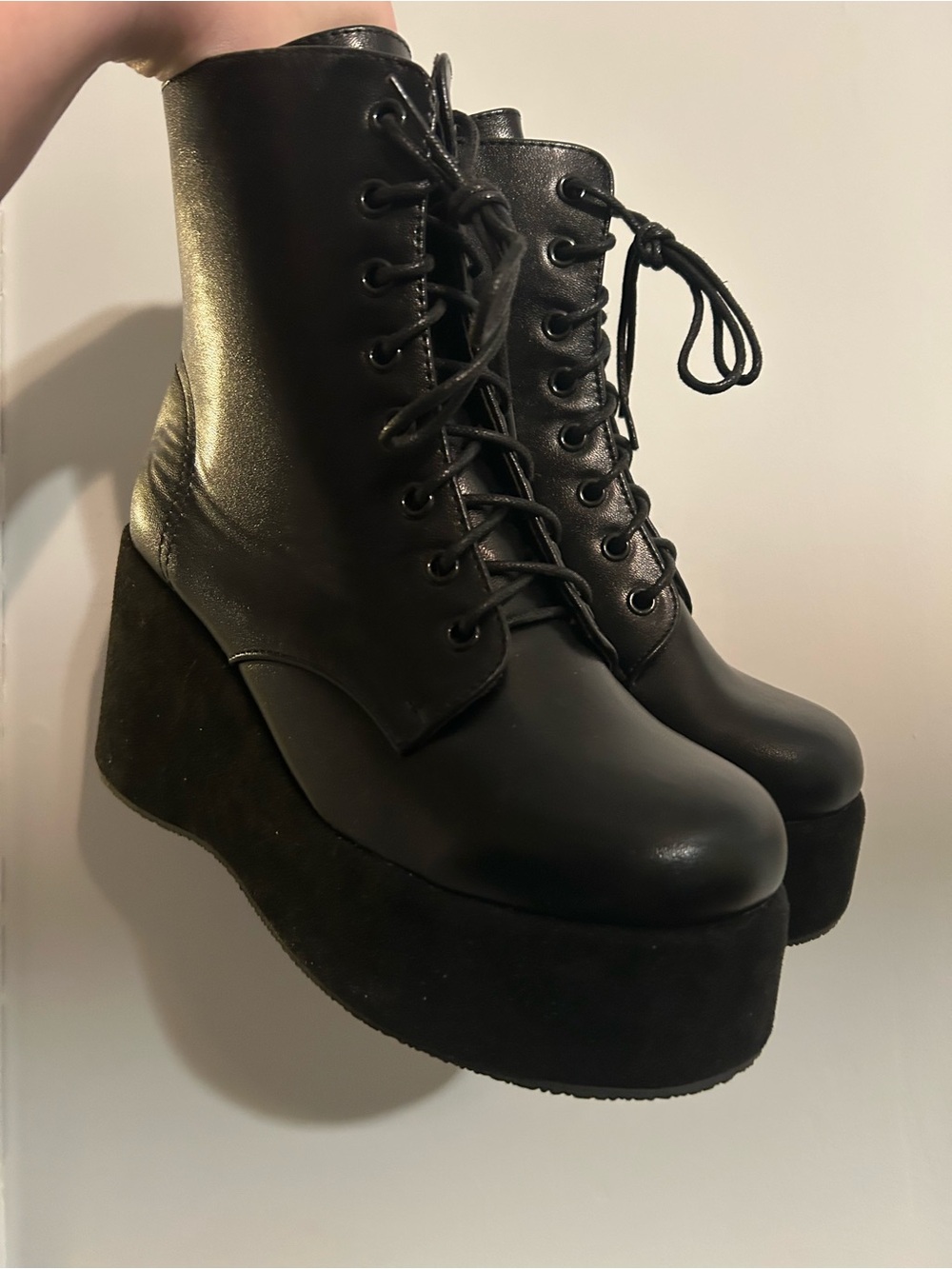 Dolls Kill Black Lace-Up Platform Ankle Boots